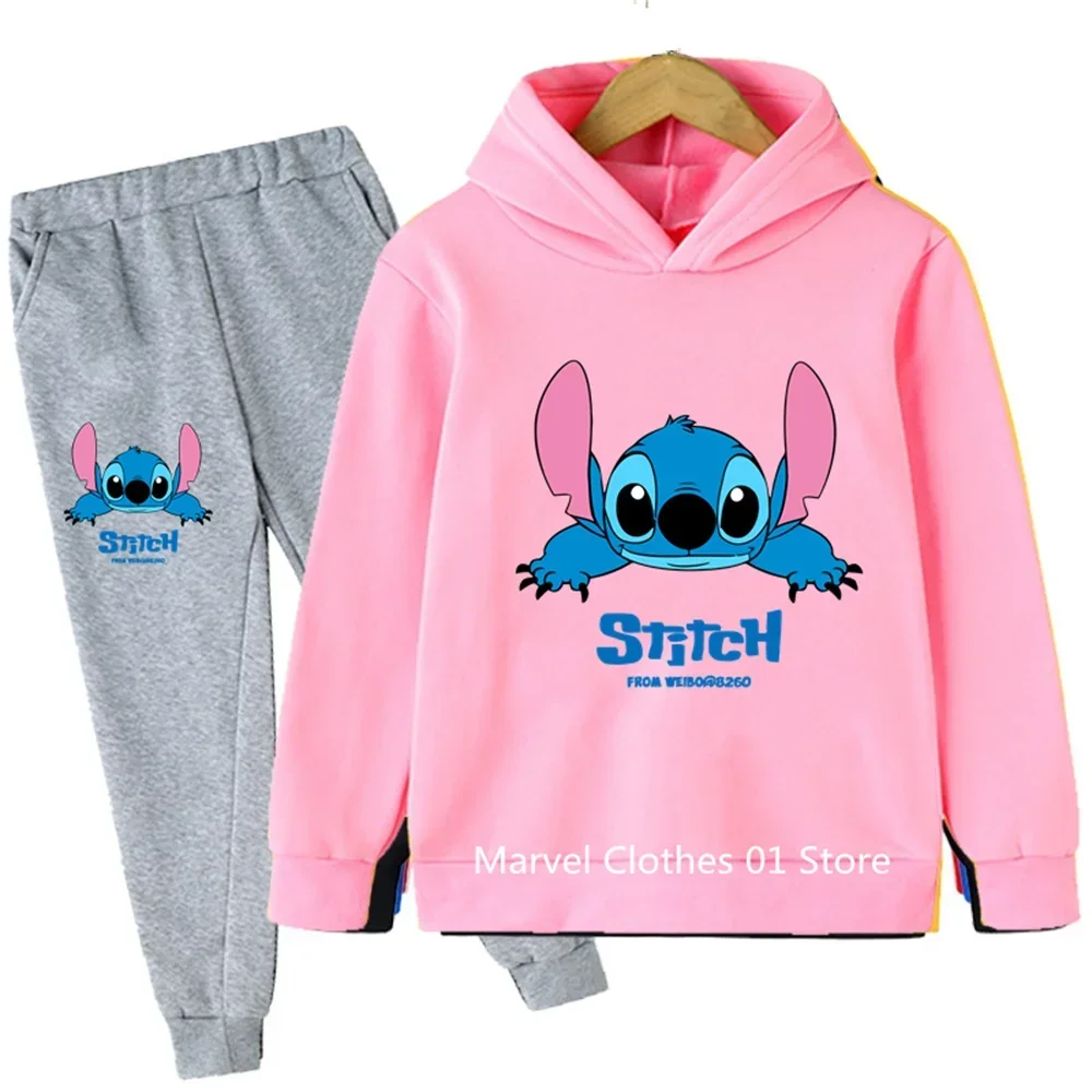 Girls Stitch Hoodie Set Kids Long Sleeves Outfits 3-14 Years Children's Sets Baby Boys Casual Tracksuit Hoodie + Pants Sets-animated-img