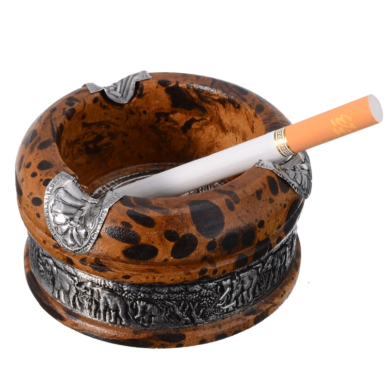 Vintage Wood Ashtray Tray Handmade Smoking Tobacco Cigarette Ashtray Ash Tray Case for Home Smoking 1Set 3Inch-animated-img