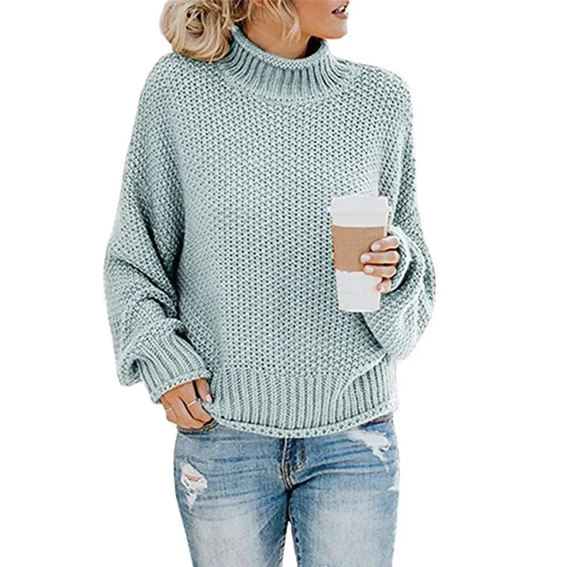 2024 New Arrival Autumn/winter Knitted Top Polo/turtle Neck Artistic Style Loose-fit Ribbed Shoulder Sweater-animated-img