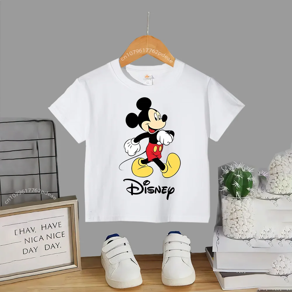 Disney Teen 100% Cotton T-shirt Baby Baby Simple Mickey Creative Print Comfortable T-shirt Boys Girls short sleeve casual top-animated-img