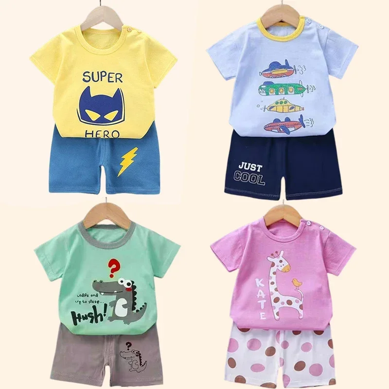 2PCS Children's Sets mother Kids Clothes Boys Girl T-shirt Shorts Summer Cotton Short sleeve Baby Children Clothing Toddler Suit-animated-img