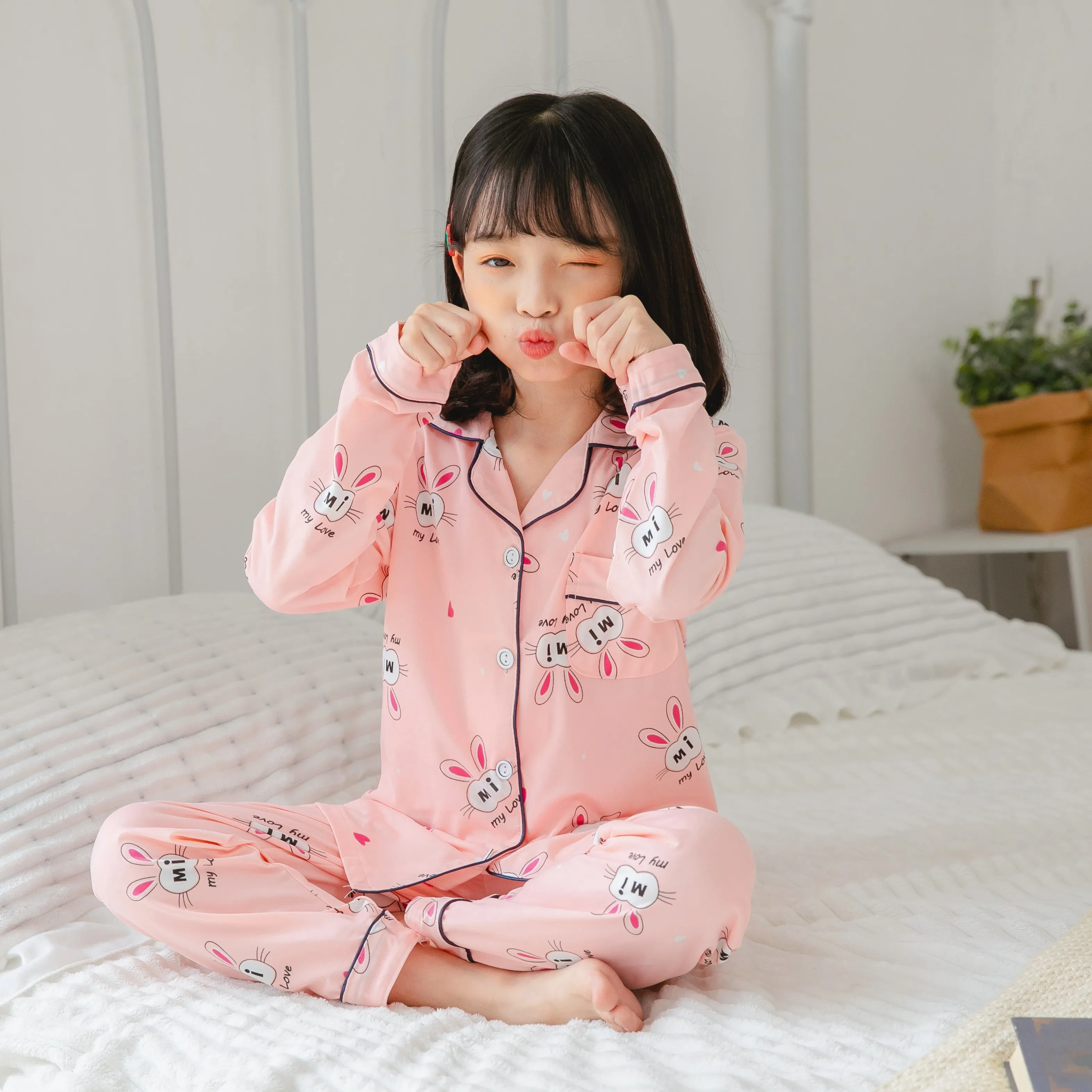 Girls Pajamas Sets 2 to 3 4 5 6 7 8 9 10 11 12 Years Long Sleeve Kids Pijamas Rabbit Print Toddler Girl Pyjama Spring Autumn Pjs-animated-img