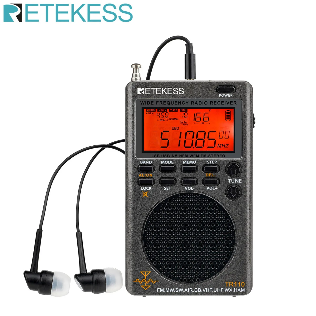 Retekess TR110 Radio FM Receiver Portable Shortwave Radios AM FM All Waves Band CB AIR Band Ham Radio SW MW LSB VHF UHF For Gift-animated-img