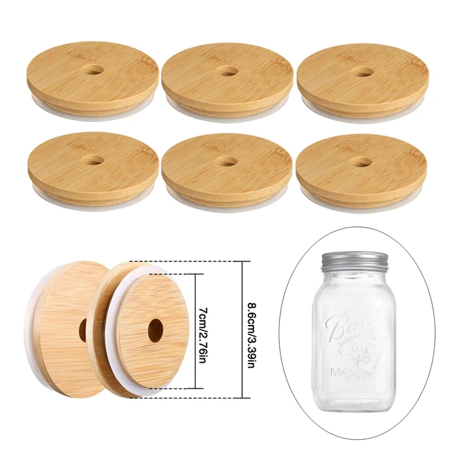 8Pcs 62/68/70/86mm Bamboo Lids for Mason Jars Wooden Jar Lids Reusable  Bamboo Caps Lids with Hole for Coke Cup Drinking Glasses