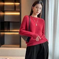 2022 woman winter 100% Cashmere sweaters knitted Pullovers jumper Warm Female O-neck blouse blue long sleeve clothing preview-2