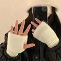 2024 New Mink Fleece Half Finger Gloves for Women's Soft Winter Warmth Luxury Solid Color Plush Knitted Fingerless Gloves preview-3