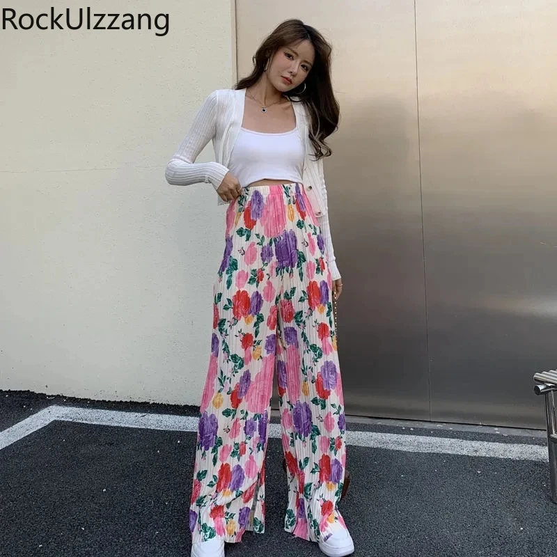Aesthetic Flower Boho Pleated Wide Leg 
