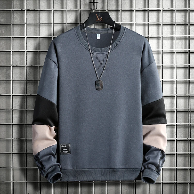 Spring Men's Japanese Style Color-Blocking Cotton Sweater Men's Capless Pullover Long-Sleeved Bottoming Top Men's