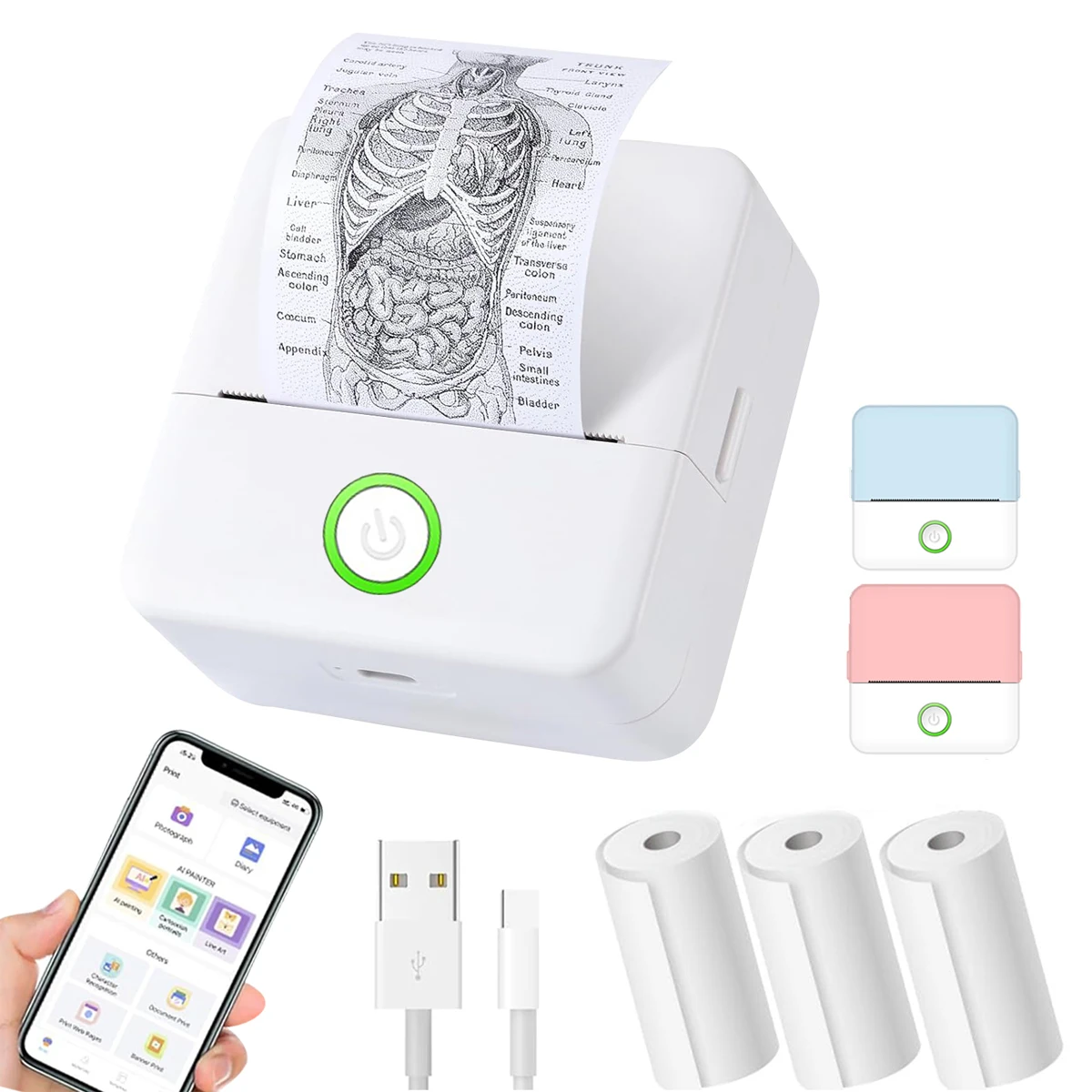 Mini Printer, Inkless Sticker Maker, Free Cut Small Pocket Printer, Portable Thermal Printer for Photo Journal Notes Memo-animated-img