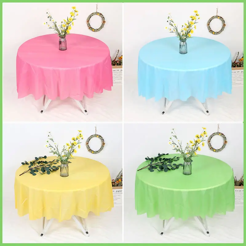 84inch Round Tablecloth Reusable PVEA BPA Free Plastic Dining Table Cover Cloth for Parties Picnic Camping Outdoor Disposable