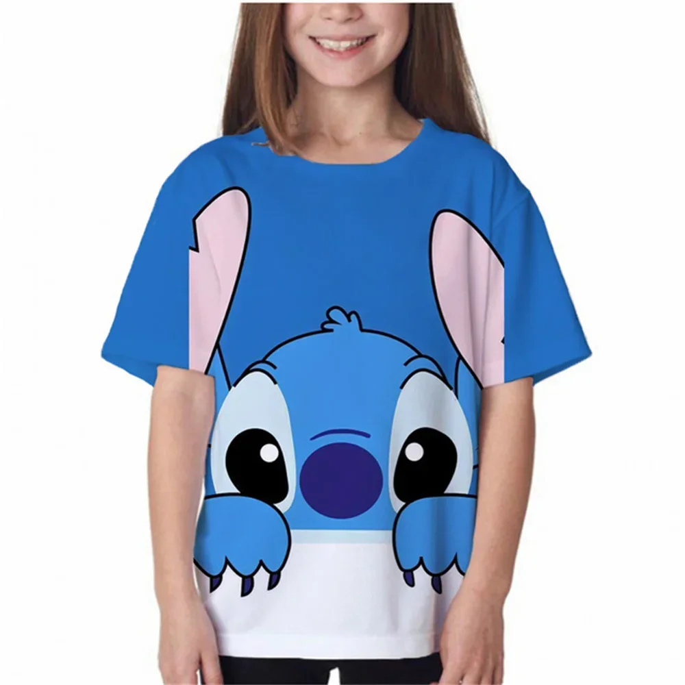 Hot Sale Kids Clothing Cartoon Tee Cute Children's T-shirt Stitch Printed Boys Short Sleeved Summer Casual Girls T Shirts Top-animated-img