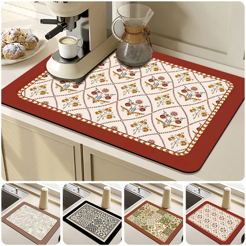 Drain Pad Rubber Dish Drying Mat Super Absorbent Drainer Mats Tableware  Bottle Kitchen Dinnerware Placemat