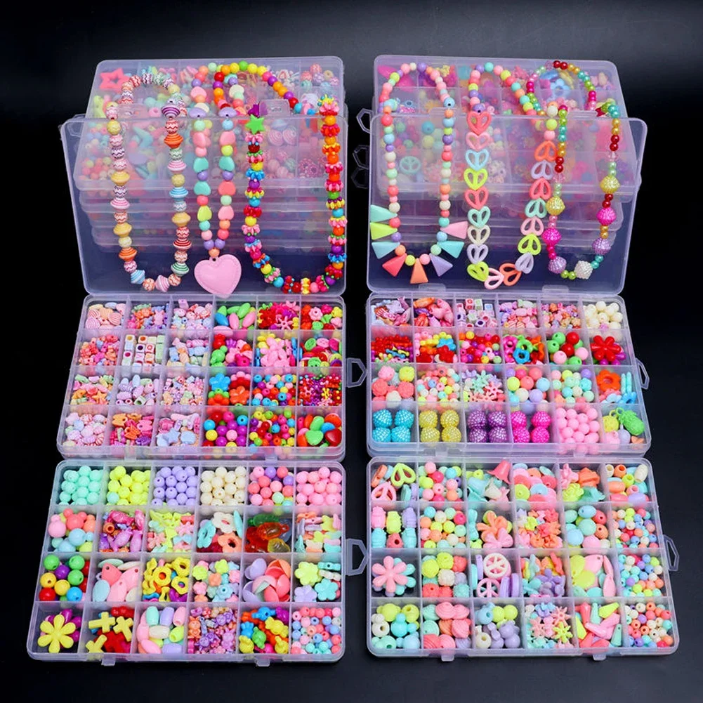 500pcs DIY Handmade Beaded Children's Toy Creative Loose Spacer Beads Crafts Making Bracelet Necklace Jewelry Kit Girl Toy Gift-animated-img