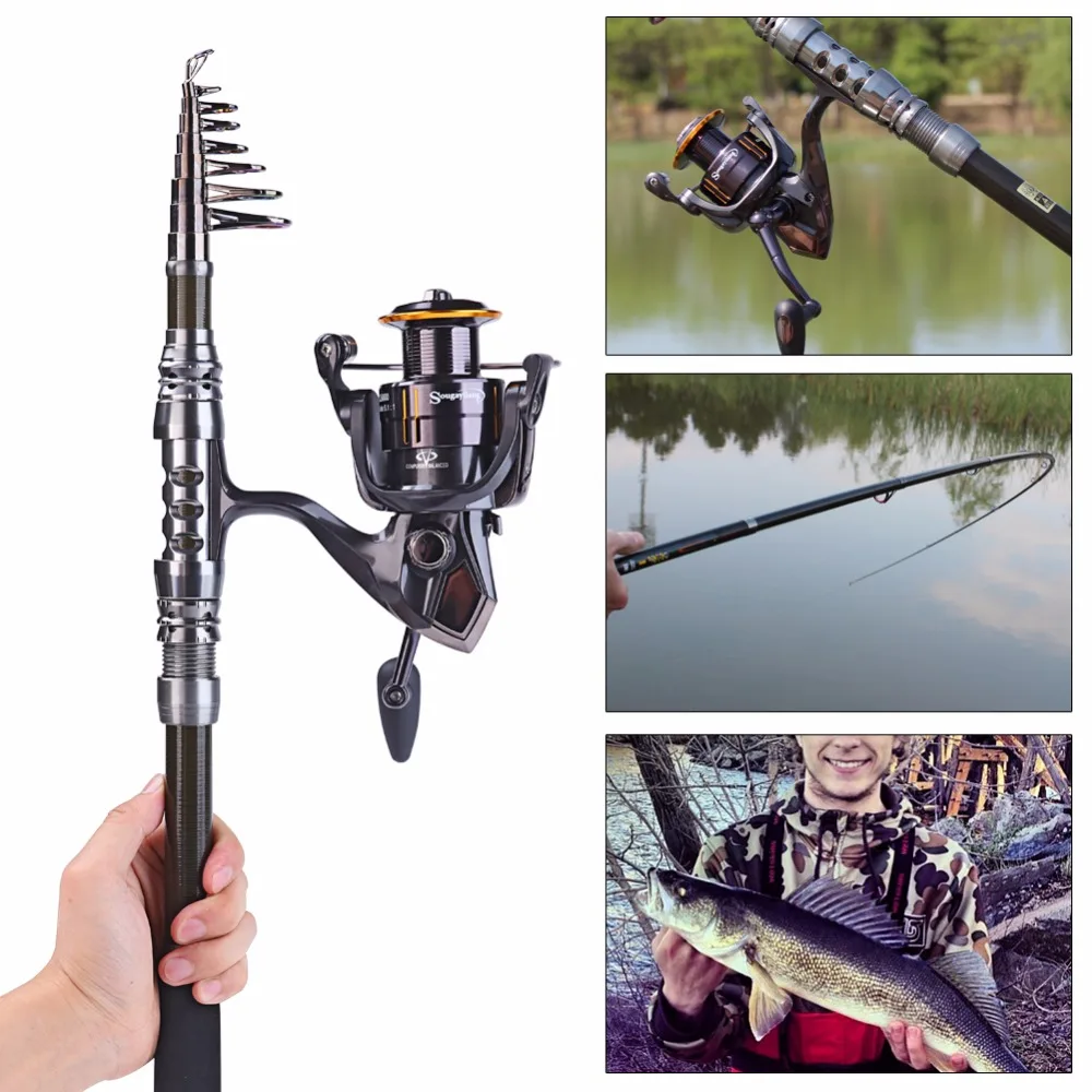 Sougayilang Spinning Fishing Rod Combo 1.8-3.6m Telescopic Fishing Rod and  14BB Spinning Fishing Reel Wheel Set Fishing Rod Kit