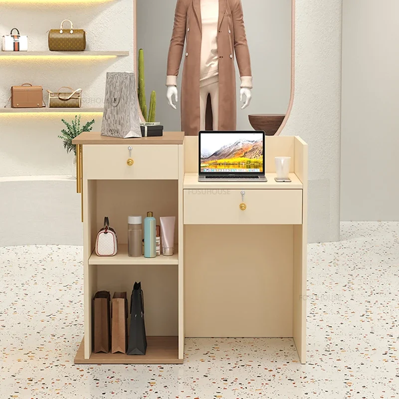 Modern Simple Office Reception Desks Clothing Store Front Desk Cashier Small Bar Table Beauty Salon Reception Desk Counter B-animated-img