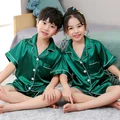 Children's Clothing Teen Girl Pink Satin Pajamas Long Sleeve Kids Homewear Clothes Boys Solid Nightshirt Silk Pijamas Baby Pjs