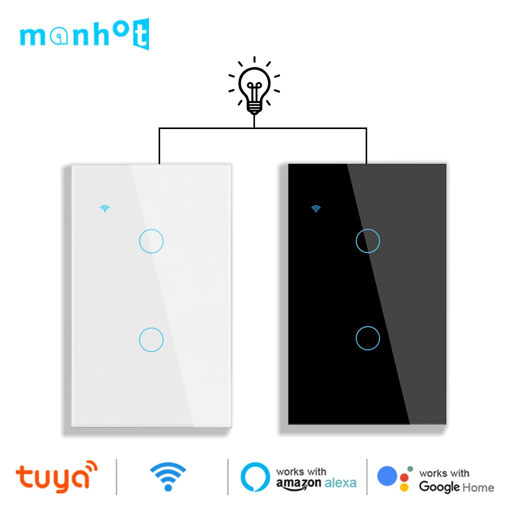 Tuya Smart Wifi Stair Switch 1 Gang 2 Way US Touch Glass Panel Stair Cross Multi Light Switches Voice Control Alexa Google Home-animated-img