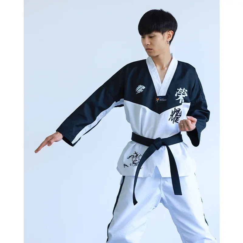 Adult Kid WTF Style Ribbed Taekwondo Polycotton Suit Dobok Martial Art Athletics-animated-img