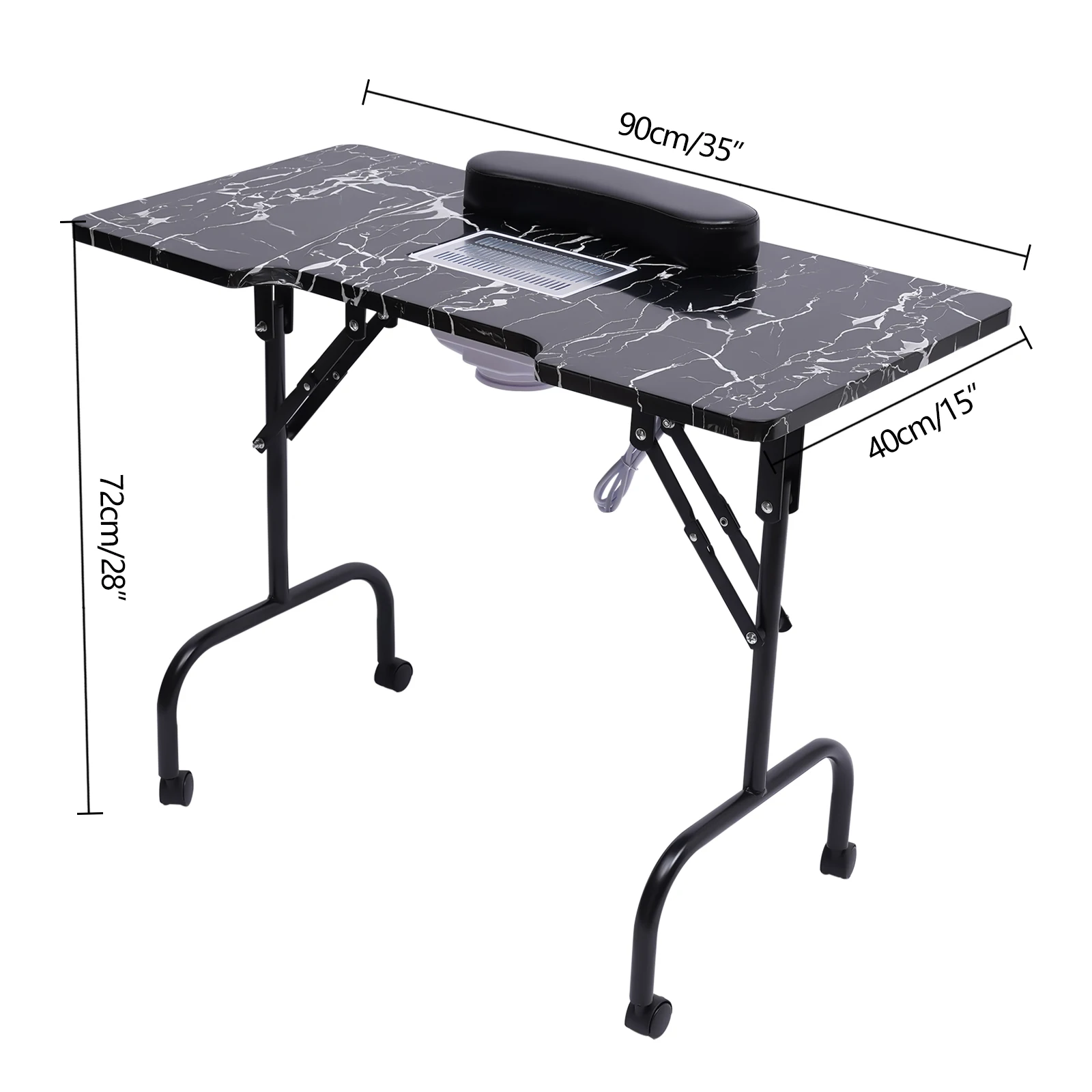 Portable Nail Table for Technicians w/ Folding Function Manicure Desk for Both Salon and Home w/ Dust Collector Fan-animated-img