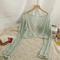 Mint Wave Women's Cardigan Lightweight Summer Loungewear Tank Dress Outerwear Cover Ups Thin Fabric Top Mint Green preview-1