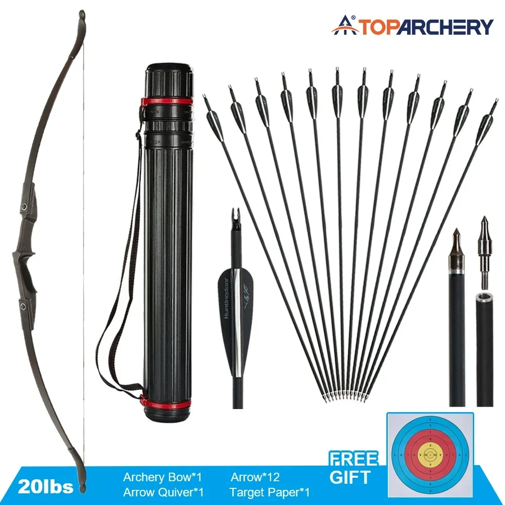 Toparchery 20-40lbs Archery 57" Takedown Recurve Bow For Hunting Recurve Bow and Arrow Set Left Right Hand Black Hunting Bow-animated-img