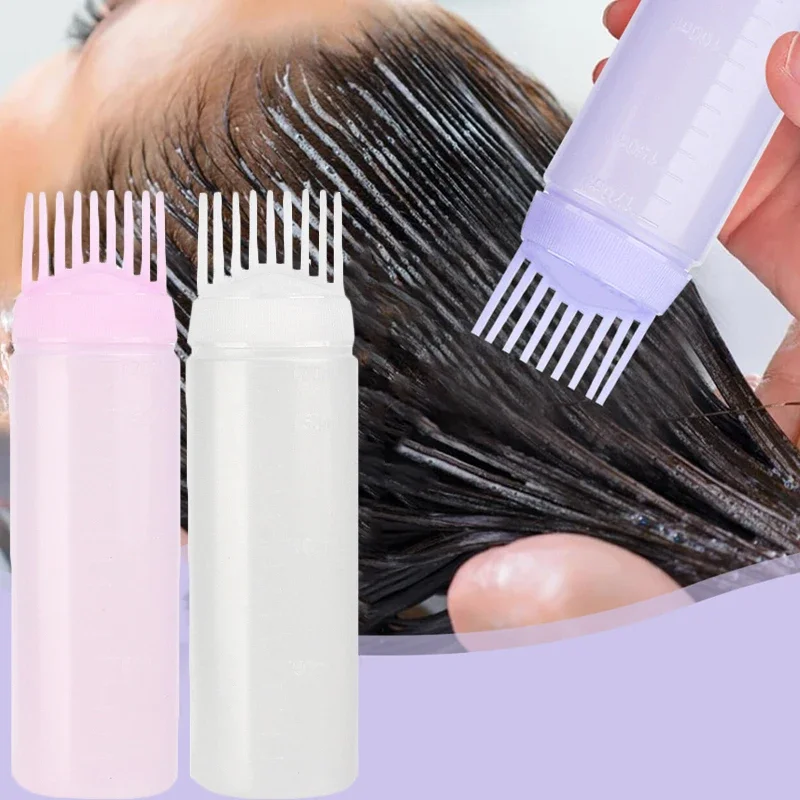 170ml Professional Salon Hair Oil Applicator Bottle Hair Dye Refillable Bottle Comb Plastic Dispensing Hairdressing Styling Tool-animated-img