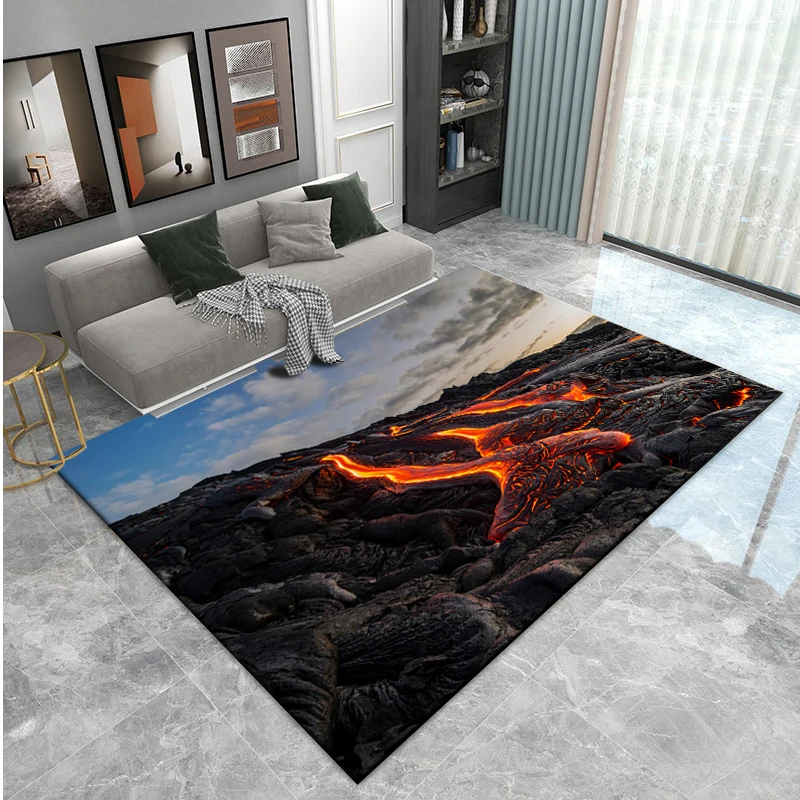 3D Volcano Lava Magma Area Rug Large,Carpet Rug for Living