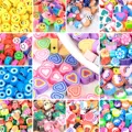 30Pcs 10mm Heart Polymer Clay Beads Fruit Flower Heishi Spacer Smiley Beads for Jewelry Making DIY Handmade Bracelet Accessories