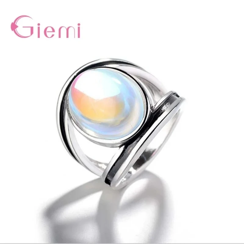 Fashion Women's Ring 925 Sterling Silver Natural Gemstone Moonstone Ring For Females Party Gift Jewelry-animated-img