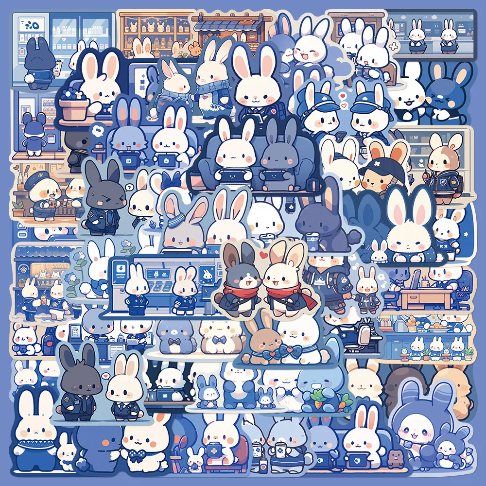 50pcs Cartoon Cute Blue Rabbit Series Graffiti Stickers Suitable for Helmet Desktop Wall Decoration DIY Sticker Pack Wholesale-animated-img