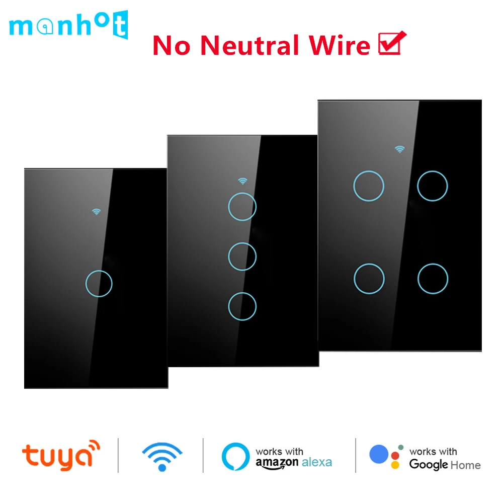 Tuya Smart Life Wifi Touch Light Switch Wireless Remote LED Light Switches No Neutral Wire Required 1-4 Gang Alexa Google Home-animated-img