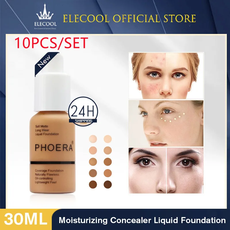 PHOERA 10PCS Face Liquid Foundation Set Matte Foundation Base Face Concealer Oil-control Cosmetic Dropshipping Makeup TSLM1-animated-img