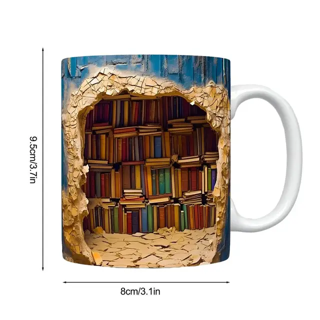 Atlodas Bookworm Mug, Creative 3D Print Bookshelf Mug, Personalise Space  Design Multi-Purpose Ceramic Mug, Perfect for Gifting to Book Lovers (A)