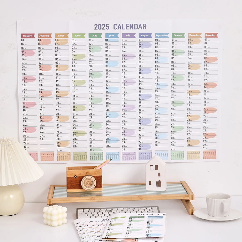 1 pc 2025 Colorful Large Size Paper Wall Calendar With Stickers And Tapes 365 Days Calendar Of The Year Planner Memo Schedules-animated-img