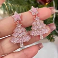 Pink Sparkling Zircon Christmas Tree Earrings For Women Full Rhinestone Xmas Tree Dangle Earring Girls Holiday Versatile Jewelry preview-2