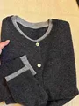 Fake two 100% pure cashmere sweater cardigan dark grey high-grade wool knit coat top preview-2