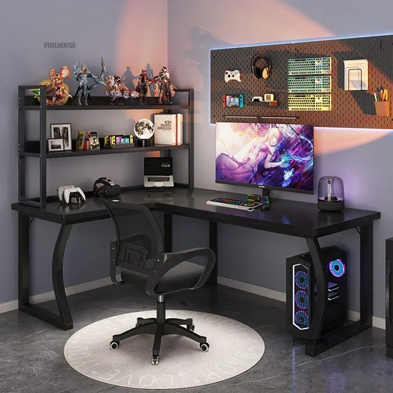 Light Luxury Corner Computer Desks Bedroom Study Desk with Shelf Home Desktop Gaming Table and Chair Set Modern Office Furniture-animated-img