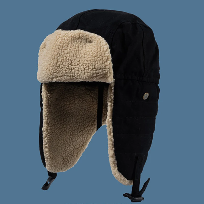 HT533 Classic Solid Winter Hat for Men Women Unisex Black Earflap