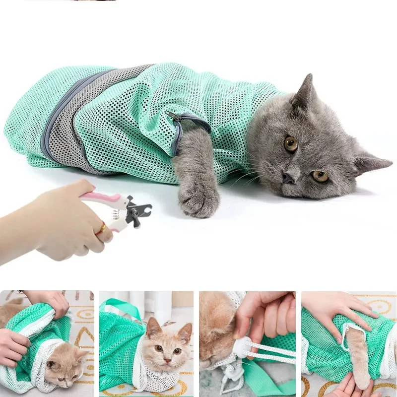 New Mesh Cat Grooming Bathing Bag Pet Adjustable Cats Washing Bags For Pet Nail Trimming Injecting Anti Scratch Bite Restraint-animated-img