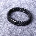 New Fashion Metal Magnetic Buckle Double Beaded Leather Bracelet Men's Trend Charm Natural Stone Beads Bracelet Jewelry Gift preview-5