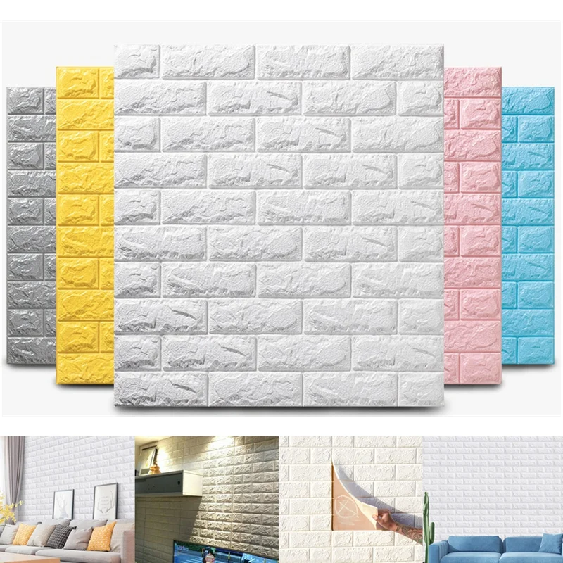 3MM 10/20PCS Self-adhesive 3D Brick Wallpaper PE Foam Wall Panels Stickers Waterproof Wallpaper Home Decoration-animated-img