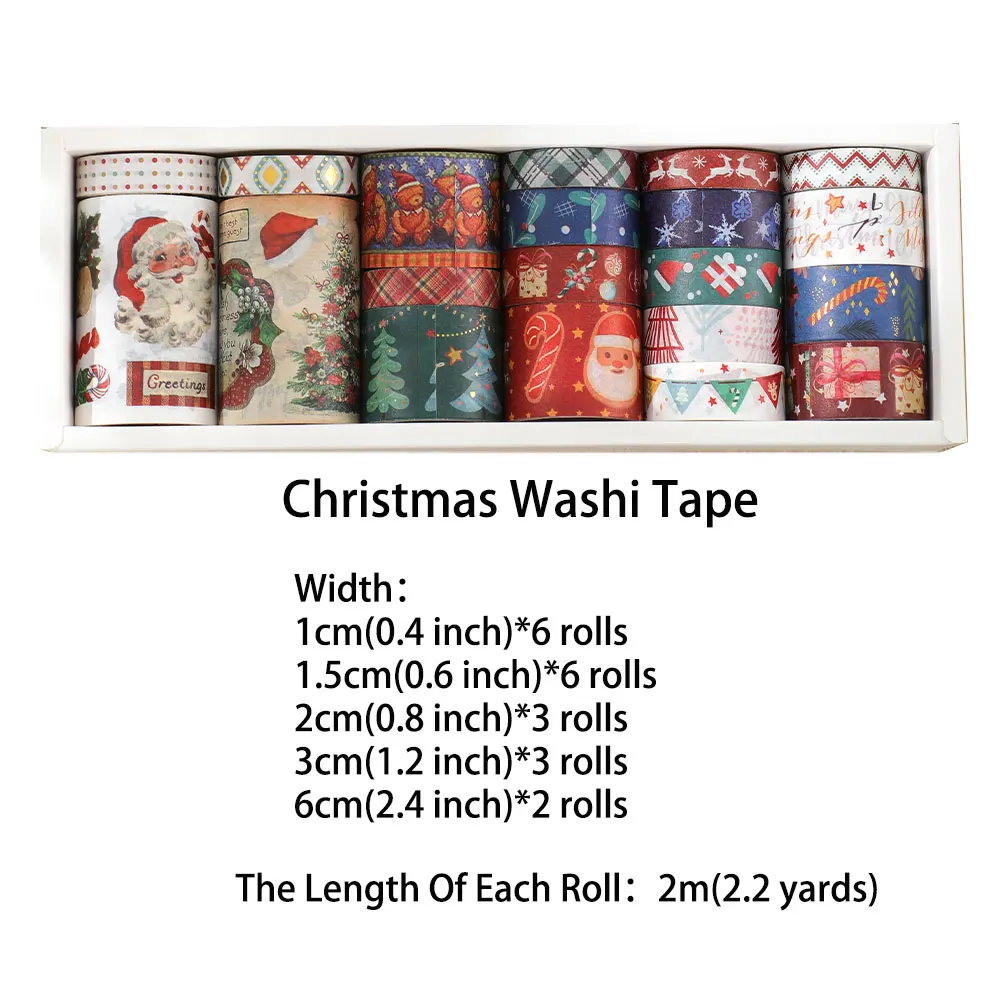 20 rolls Christmas Washi Tape Set Santa Clause Dcorative Tape (3 rolls Bronzing Tape) Scrapbooking Journaling Supplies-animated-img