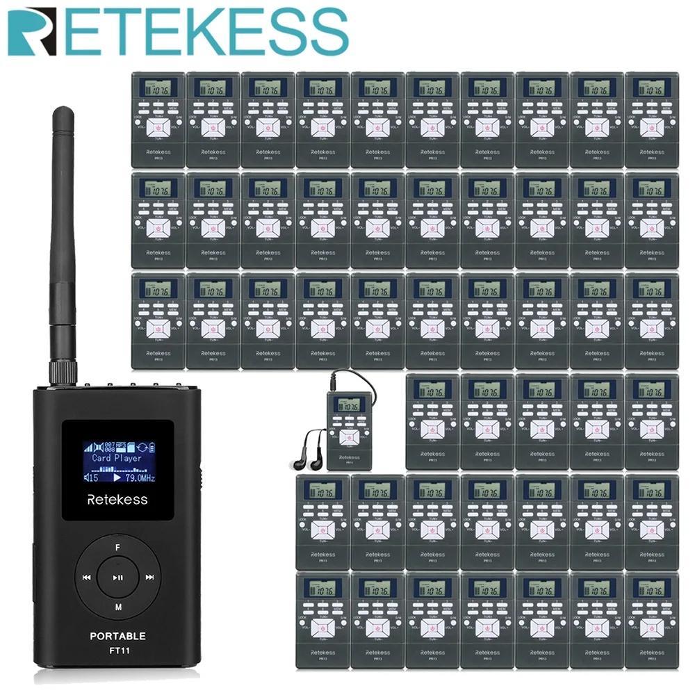 Retekess Wireless Tour Guide Audio System FT11 FM Transmitter PR13 FM Radio Receiver Tour Guide Conference Church Hajj Training-animated-img