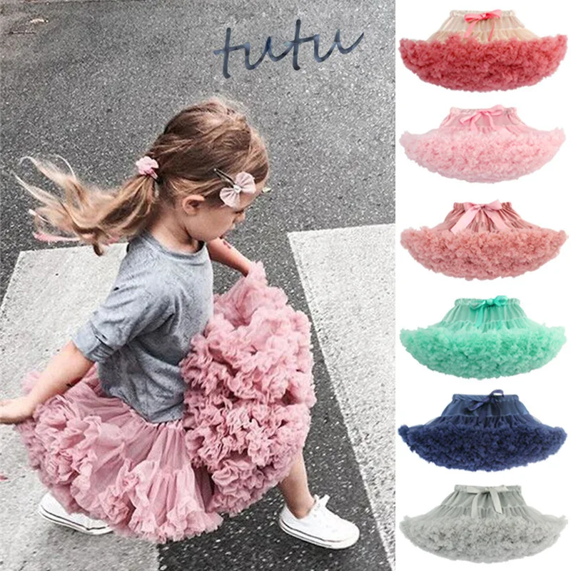 Short Lush Kids Tutu Skirt for Girls Pink Tulle Skirt Puffy Cotton Lace Children's Baby Ruffle  Skirts Baby Clothes with Bow Tie-animated-img