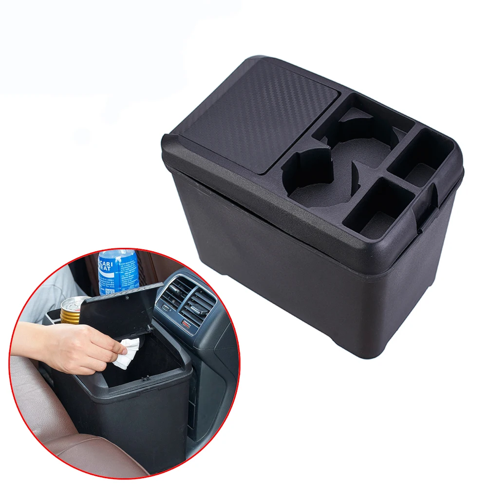 Plastic trash can in the car, car garbage bin with lip and cup holders, garbage can Camping car trash interior car accessories-animated-img