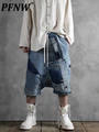 PFNW Darkwear Japanese Retro Niche Design Style Jeans Men Asymmetric Spliced Casual Short Pants Tide Chic Fashion Shorts 12A4384