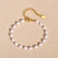 Modyle New Gold Color Stainless Steel Bracelets for Women,Fashion Pearl Charm Wedding Bracelets, Jewelry Gifts preview-1