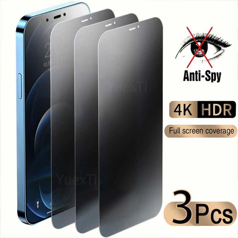 3Pcs Anti-Spy Screen Protector For iPhone 15 14 13 12 11 Pro Max Privacy Glass For iPhone 7 8 Plus X XS Max XR Tempered Glass-animated-img