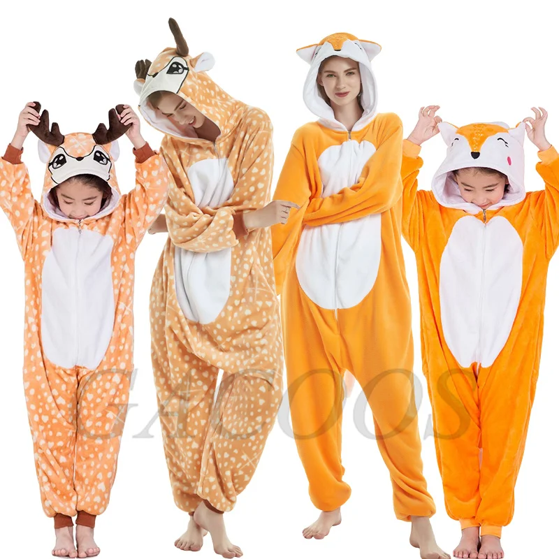 Kigurumi Fox Deer Onesies Pajamas For Adults Women Men Animal Pyjamas Homewear Halloween Jumpsuit Nightie Stitch Panda Pijamas-animated-img