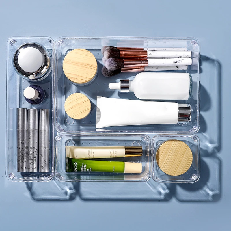 Free Combination Home Kitchen Drawer Divider Box Organizer Box Transparent Plastic Cosmetic Box Drawer Storage Box-animated-img